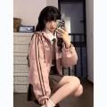 Deeptown Vintage Y2k Pink Suede Jacket Women Korean Fashion Streetwear Cropped Bomber Jackets Japanese Style College Spring Coat.
