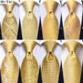 Hi-Tie Luxury Yellow Gold Plaid Paisley Silk Wedding Necktie For Men Fashion Mens Tie Gravatas Gift Business Party Dropshipping.