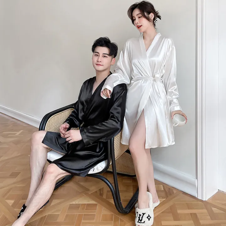 Couple%20Nightgown%20Women's%20Spring%20Autumn%20and%20Winter%20Ice%20Silk%20Bathrobe%20Middle%20Robe%20Men's%20Hotel%20Style%20Large%20Size%20Loose%20Home%20Wear%20-%20Image%203