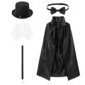 5Pcs Kids Magician Role Play Costume Outfit Cape Hat Magic Wand Gloves Necktie Set for Halloween Cosplay Fancy Party Dress Up. 