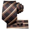 【Bestselling Product】 Black Brown Silk Ties For Men 2024 Classic Plaid Check Business Wedding Mens Neck Tie Handkerchief Cufflinks Gift For Men Hi-Tie.