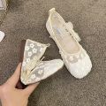 Loafers Mesh Yarn 2022 New Summer Hollow Breathable Shoes Fashion Casual Lace-up Bow Ladies Flat Shoes. 