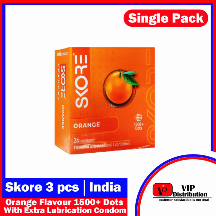 SKORE 1500+ Dots Orange Flavoured Condom Indian 1 Packet (3 Pcs ...