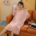 100% Pure Cotton Nightdress Women's Summer Short Sleeve Japanese Sweet Princess Style Pajamas Summer Overknee Long Girl Night Dress.