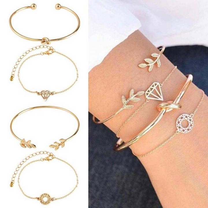 4 Pcs/set Bohemian Triangle Arrow Dream Catcher Bracelet Set for Women Fashion Simple Open Bracelets Bangles Jewelry Wholesale