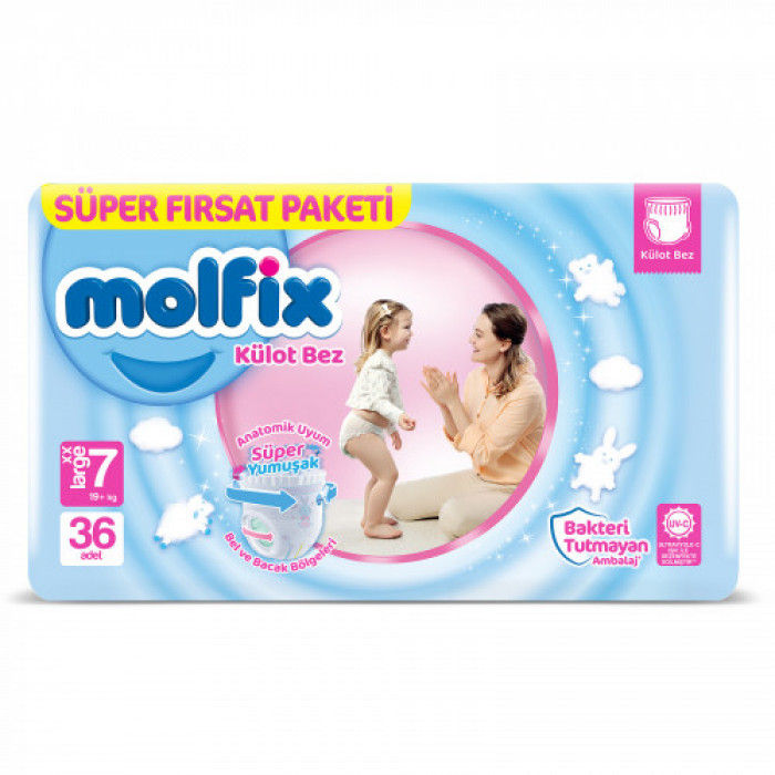 Molfix-7. Baby Diaper. Pant System. XXL Large Size 19+kg. 36 pieces. Turkey