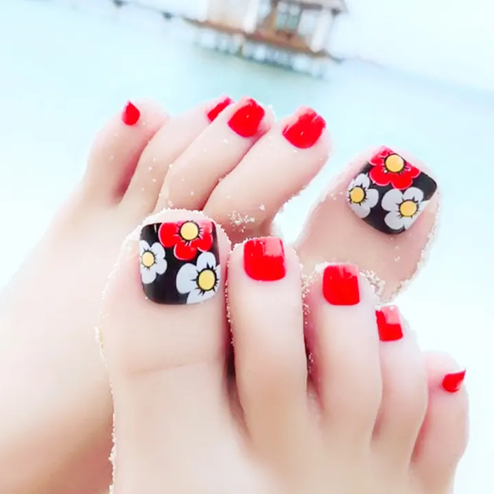 24Pcs%20Shiny%20Artificial%20False%20Toe%20Nails%20Navy%20Blue%20Bloom%20Toenails%20With%20Design%20Press%20On%20Manicure%20Tools%20-%20Image%204