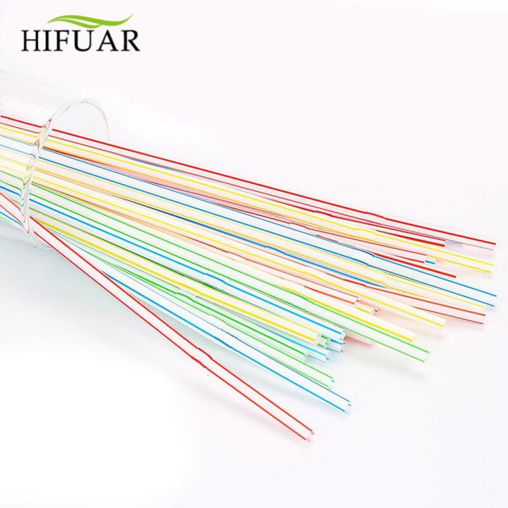 HIFUAR Drinking Straws Flexible Straws Disposable Plastic Bendable Straws Striped Multi Colored Straws For Party Home Kitchen 100Pcs/Pack