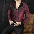 Fashion Men's Velvet Shirts Shiny Dance Clothes For Men Luxury Elegant Mens Dress Shirts Spring Autumn Long Sleeve Casual Blouse.