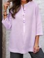 Whimsical White: Casual Tunic with Buttons and O-Neck. 