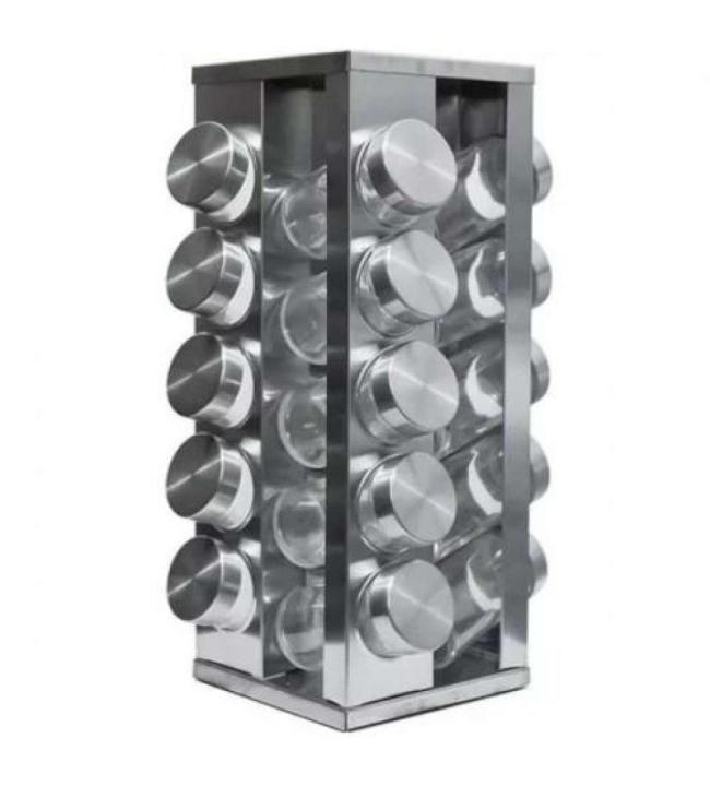 Spice Rack Stand Carousel Rotating Glass 20 Jars
