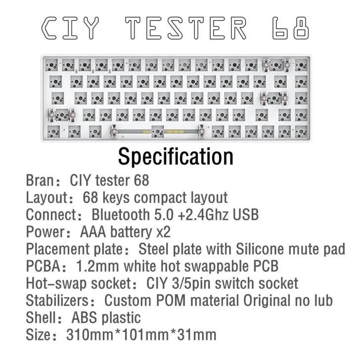 Tester68%20Mechanical%20Keyboard%20Kit%202-Mode%20Wireless%202.4G/Bluetooth%205.0%20Ciy%20Shaft%20Seat%20DIY%20Keyboard%20Shaft%20Tester%20for%20Wireless%20Keyboard%20PC%20Gaming%20-%20Image%208