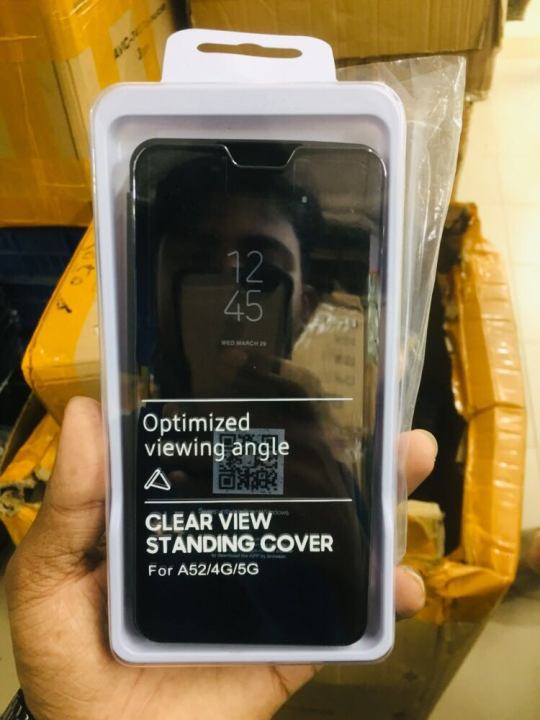 Samsung Galaxy A52 4G / A52 5G Luxury Clear View Mirror Leather Standing Premium Glass Flip Cover