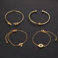 4Pieces/Set Rose Plated Chain Bracelet Women Simple Design Chain Bracelet - Bracelet. 