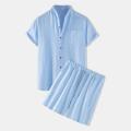 Highly Sustainable - Men's Fashionable Cotton And Linen Short Sleeve Casual Shirt Suit - Durabilty Assured - Well Inspired & Crafted. 