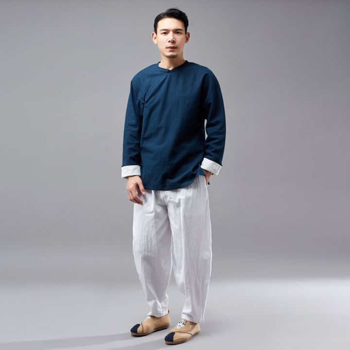 New%20Round%20Neck%20Pulling%20Sleeves,%20Ramie%20Men's%20Long%20sleeved%20Top,%20Ma%20Fan%20Cloth,%20Ethnic%20Style,%20Solid%20Color%20Tang%20Dress%20-%20Image%202