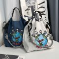 2024 Japanese cartoon cute embroidered nylon eco-friendly shopping bag foldable large capacity convenient crossbody shoulder bag.