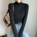 Half Turtleneck Double-Sided Dralon Bottoming Shirt Women's Autumn and Winter Western Style Inner Wear Solid Color with Fur Thick Warm Long Sleeves Top.