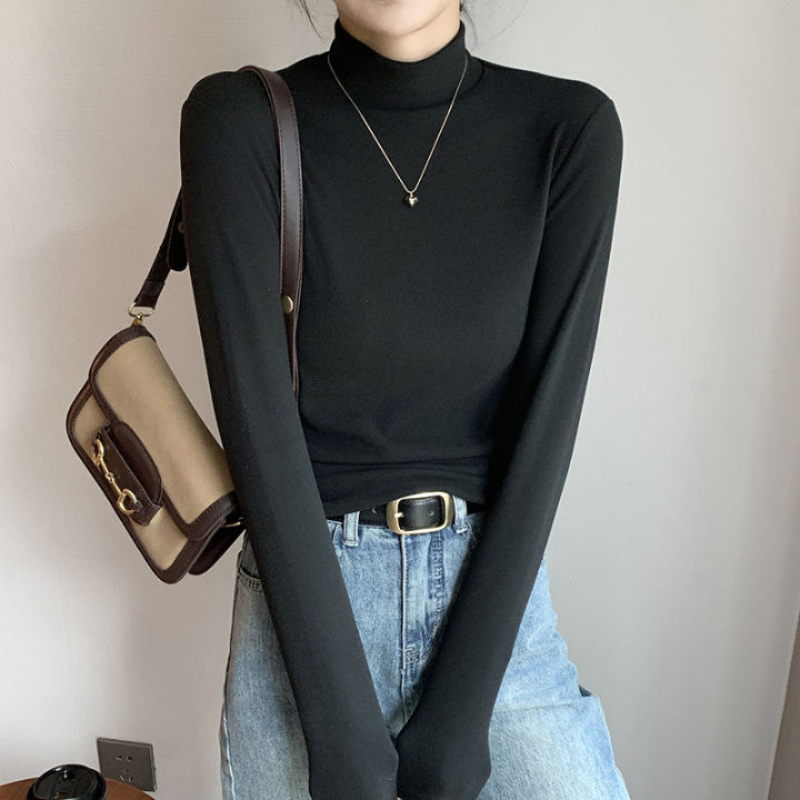 Half%20Turtleneck%20Double-Sided%20Dralon%20Bottoming%20Shirt%20Women's%20Autumn%20and%20Winter%20Western%20Style%20Inner%20Wear%20Solid%20Color%20with%20Fur%20Thick%20Warm%20Long%20Sleeves%20Top%20-%20Image%206