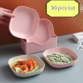 10Pcs Square Wheat Straw Plates Salad Bowl Reusable Food Serving Dishes with Rack_Best Rate. 