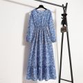 Women Floral Printed Maxi Dresses Spring Summer Casual O Neck Full Sleeve High Waist A Line Boho Beach Party Long Dress Vestidos. 