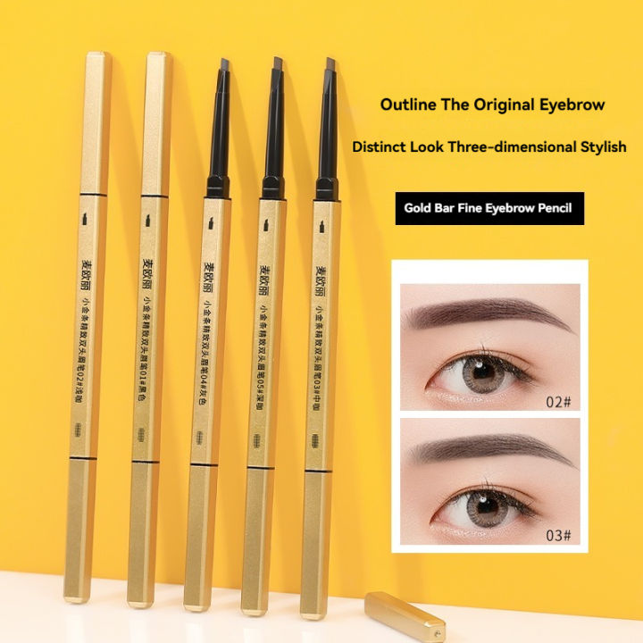 Small Gold Bar Double Head Eyebrow Pencil Waterproof Sweat Proof Triangular Rotating Eyebrows Pen Natural Three-dimensional Long-lasting Eyebrow Pencil
