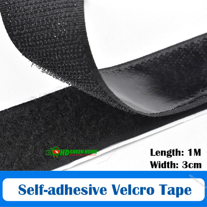 1M × 3cm Self Adhesive Hook and Loop Velcro Tape Double Sided Sticky Back Velcro Strip (Black)