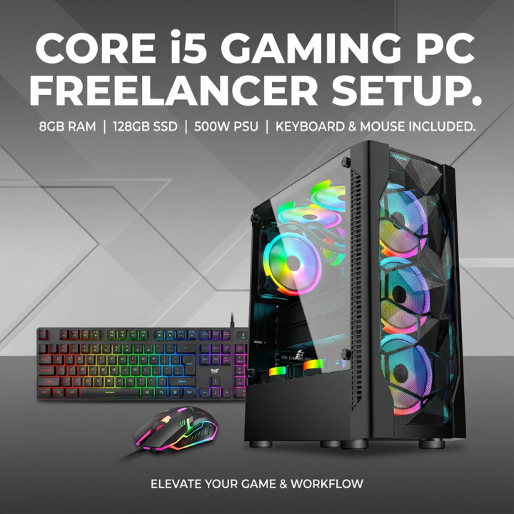 Core i5 Gaming PC Freelancer Setup 8GB RAM 128GB SSD 500W Power Supply with Keyboard Mouse