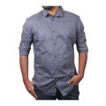 Grey Stretched Full Sleeve Slim fit Formal Shirt for Men.