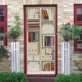 3D Vintage Bookshelf Door Stickers Library Bookcase Home Bedroom Wallpaper Decal Removable Waterproof Self Adhesive Poster Mural.
