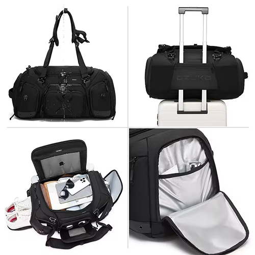 OZUKO%209834%20Large%2046L%20Travel%20Duffel%20Bag%20Sports%20Gym%20Waterproof%20Carry-on%20Backpack%20With%20Shoe%20Compartment(Black)%20-%20Image%202