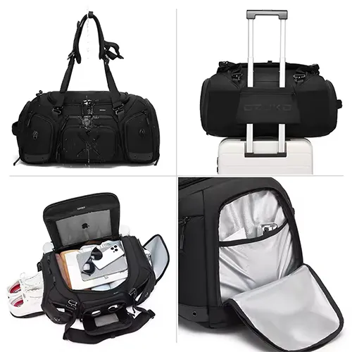 OZUKO%209834%20Large%2046L%20Travel%20Duffel%20Bag%20Sports%20Gym%20Waterproof%20Carry-on%20Backpack%20With%20Shoe%20Compartment(Black)%20-%20Image%202