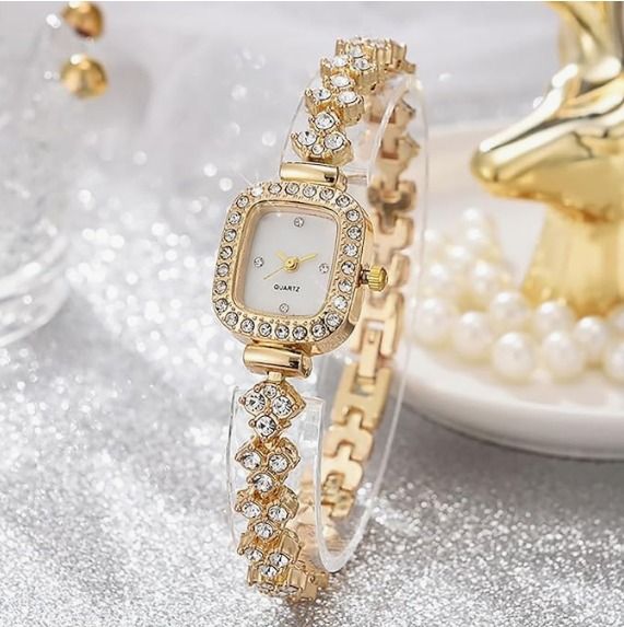 Inspired by ADSBIAOYE Women's Luxury Square Watch Fashion Rhineston Accented Bangle Watch and Bracelet Set
