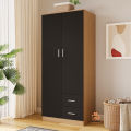 Stylish 2 Door 2 Drawer Almirah Wardrobe with Hanging Rail Wooden Clothes Storage Cupboards Unit for Bedroom Furniture. 
