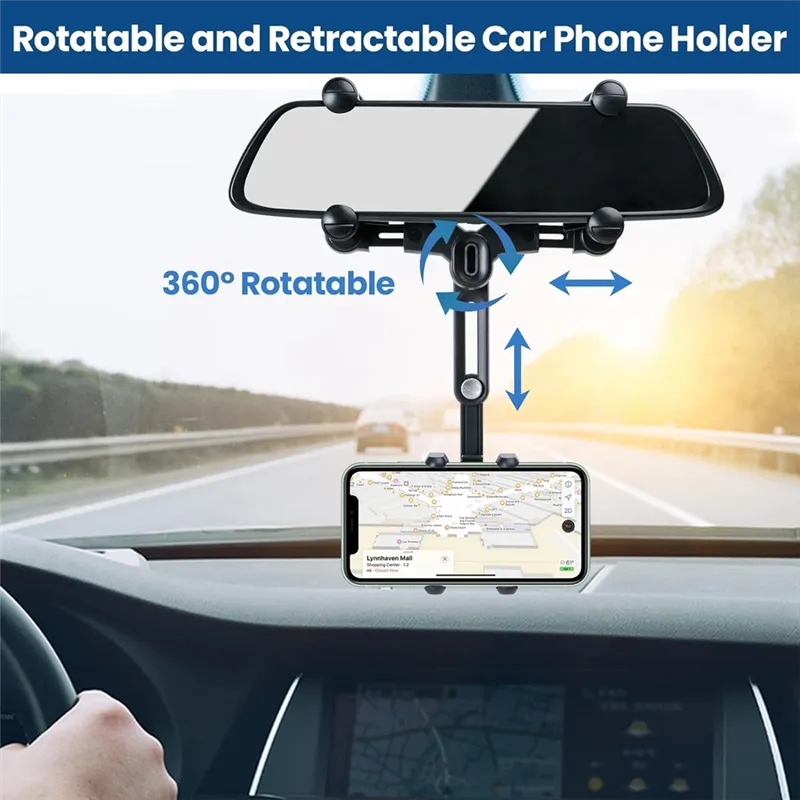 Rear View Mirror Phone Holder for Car, 360° Rotatable and