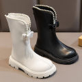 Girls' booties Fall/Winter 2023 style bow Mary Jane pearl with fleece boots for kids boots Boots for girls. 
