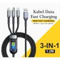 High Quality Super fast Charging 3 in 1 100W 3 In 1 Transparent Pilot Lamp Super Fast Charging Cable 6A Universal with Type C Usb Micro for Samsung Huawei Xiaomi Iphone. 