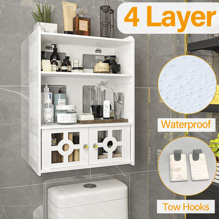Storage Cabinet 4 Tier Waterproof Bathroom Wall Mounted Hanging White ...