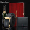 CaecnKoen Men's Genuine Leather Belt Short Wallet Set Top layer Cowhide Pants with Light Luxury Gift for Father. 