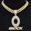 Men Women Hip Hop BLOCK Pendant Necklace Full Crystal Cuban Chain HipHop Letter Necklaces Fashion Charm Jewelry Gifts.
