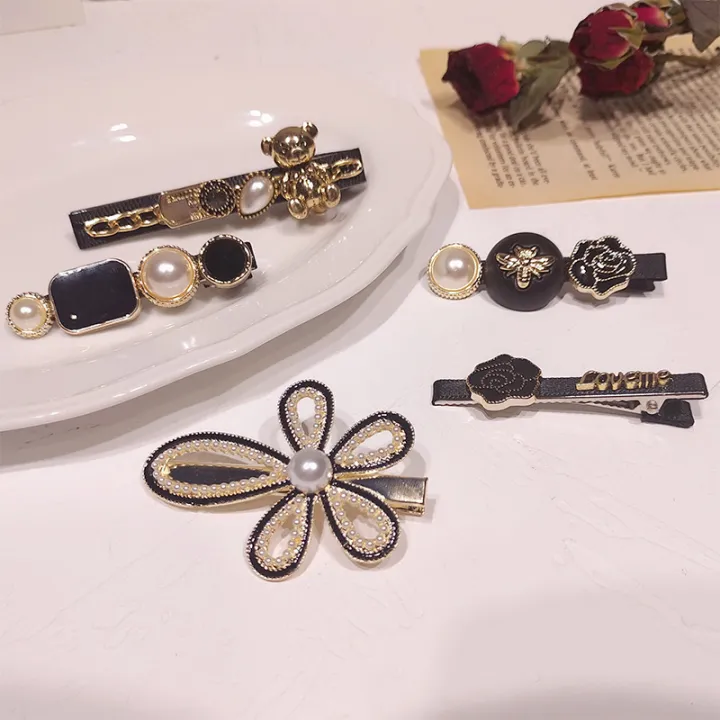 5%20Pcs%20Black%20Hair%20Clip-Simple%20Net%20Red%20Black%20Color%20Pearl%20Side%20Duckbill%20Clip%20Hair%20Accessories-%20Korean%20Style%20Bow%20Head%20Wedding%20Party%20Side%20Clip%20Metal%20Hair%20Pin%20Hair%20Accessories%20-%20Image%203