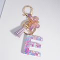 A To Z Purple Heart Filled Letter Keychain Women Wallet Charms 26 Initials Alphabet Butterfly Tassel Pendant Key Rings Accessory. 