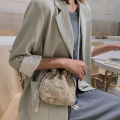 Cute Knitted Handbag Mini Purses Straw Women Lace Bucket Shoulder Bags Floral. 