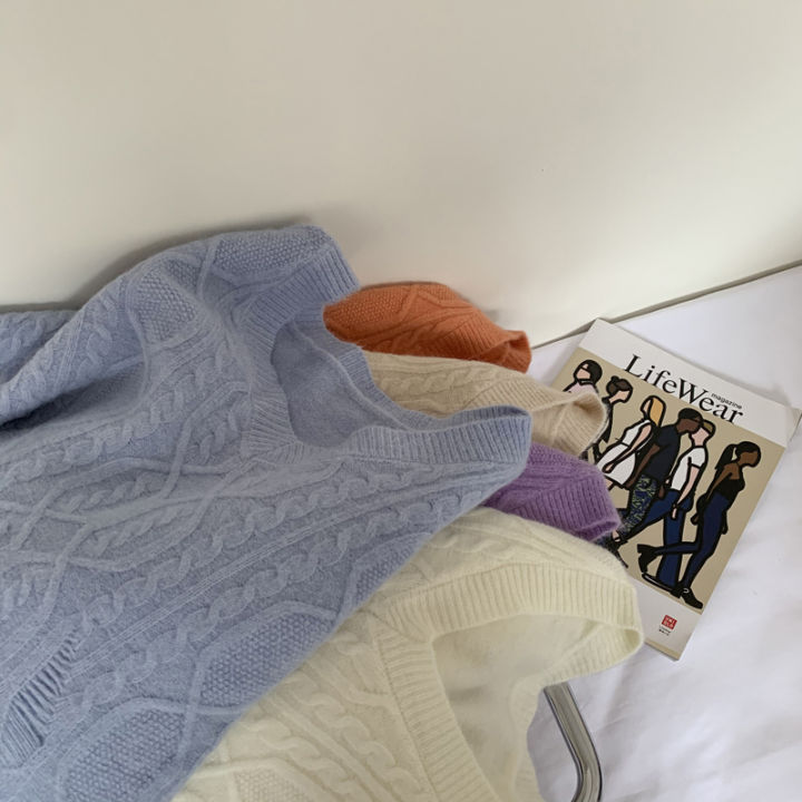 IELGY%20Loose%20White%20Sweater%20Short%20Pullover%20Knitted%20Outer%20wear%20Top%20Women's%20clothes%20V-neck%20-%20Image%205