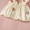 Summer New Baby Girls Two-Piece Set Lightweight Set Sweet Sleeveless Little Flying Sleeve Embroidered Floral Pleats + Shorts.