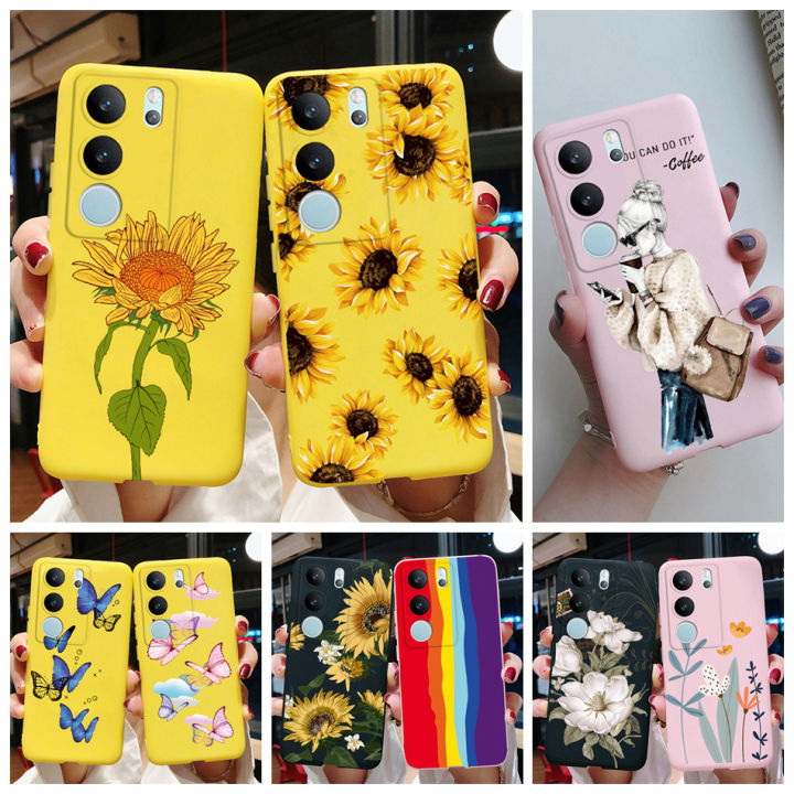 For Vivo V29 5G Case Silicon Back Cover Cute Girl Flower Phone Cases for vivo V29 V2250 Protective Shell VivoV29 V 29 Soft Funda