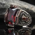 Retro Handmade Islamic Men Ring Vintage Turkish Double Swords Yellow Red CZ Stone Ring Punk 2022 Trendy Religious Muslim Jewelry.