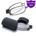 Retractable Folding reading glasses men's anti-blue light metal frame Foldable Readers Presbyopia Glasses lighter case +1.5.
