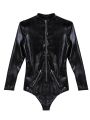 Women Bodycon Bodysuit Zipper Patent Leather Jumpsuit Ladies Slim Long Sleeves Bodysuits Rompers Body Mujer.