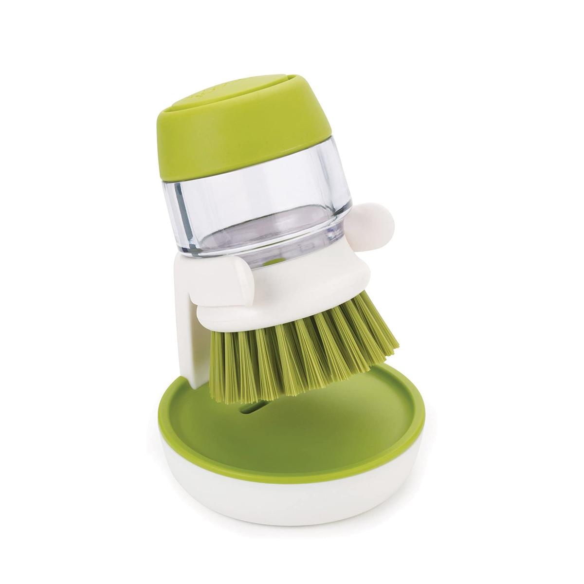 Dishwasher Soap Dispensing Palm Brush With Storage Stand